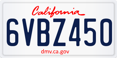 CA license plate 6VBZ450