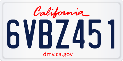 CA license plate 6VBZ451