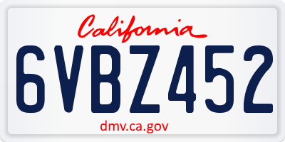 CA license plate 6VBZ452