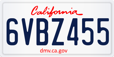 CA license plate 6VBZ455