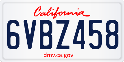 CA license plate 6VBZ458