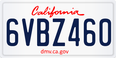 CA license plate 6VBZ460