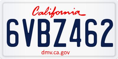 CA license plate 6VBZ462