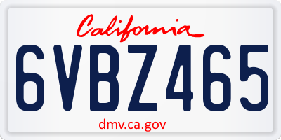 CA license plate 6VBZ465