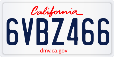 CA license plate 6VBZ466