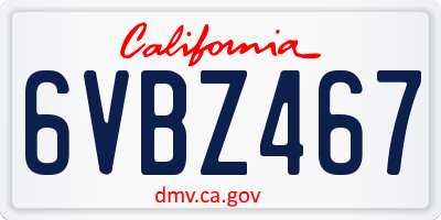 CA license plate 6VBZ467