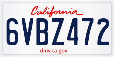 CA license plate 6VBZ472
