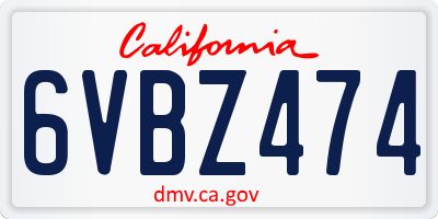 CA license plate 6VBZ474