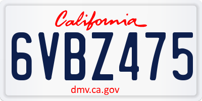 CA license plate 6VBZ475