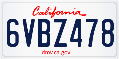 CA license plate 6VBZ478