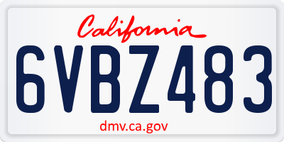 CA license plate 6VBZ483