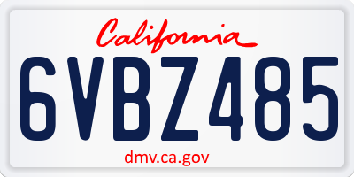 CA license plate 6VBZ485
