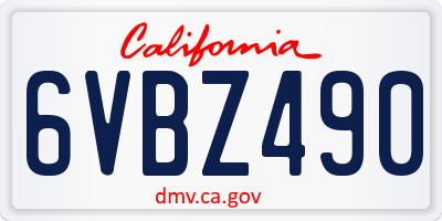 CA license plate 6VBZ490