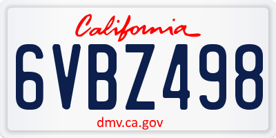 CA license plate 6VBZ498