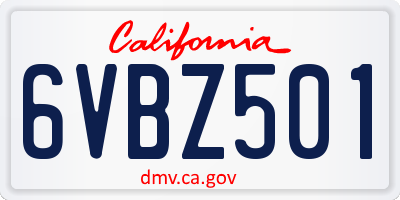CA license plate 6VBZ501