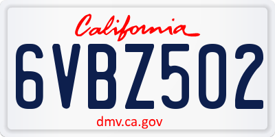 CA license plate 6VBZ502