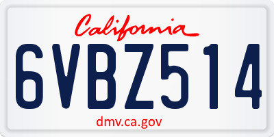 CA license plate 6VBZ514