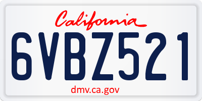 CA license plate 6VBZ521