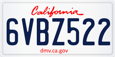 CA license plate 6VBZ522