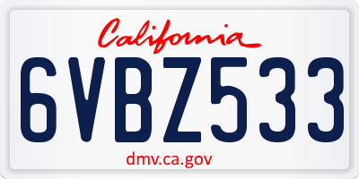 CA license plate 6VBZ533