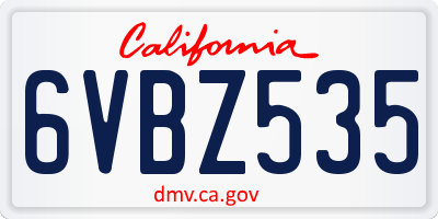 CA license plate 6VBZ535