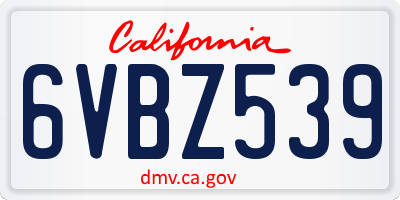 CA license plate 6VBZ539