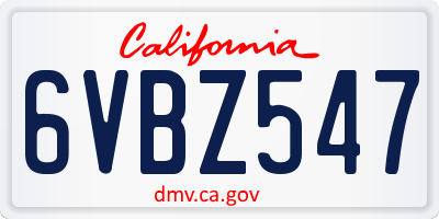 CA license plate 6VBZ547