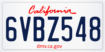CA license plate 6VBZ548