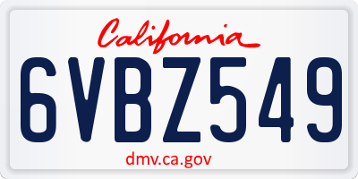 CA license plate 6VBZ549