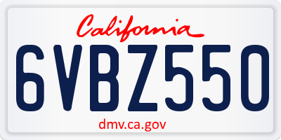 CA license plate 6VBZ550