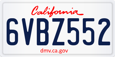 CA license plate 6VBZ552