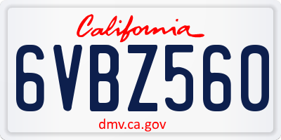 CA license plate 6VBZ560