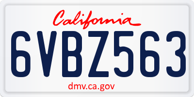 CA license plate 6VBZ563