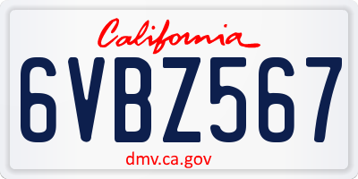 CA license plate 6VBZ567