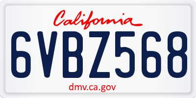 CA license plate 6VBZ568