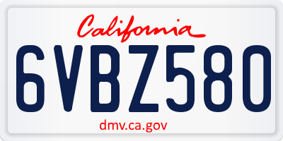 CA license plate 6VBZ580