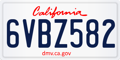 CA license plate 6VBZ582