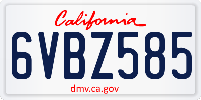 CA license plate 6VBZ585