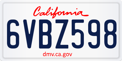 CA license plate 6VBZ598