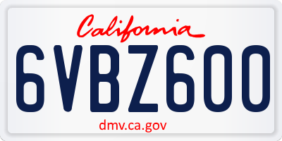 CA license plate 6VBZ600