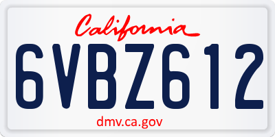 CA license plate 6VBZ612