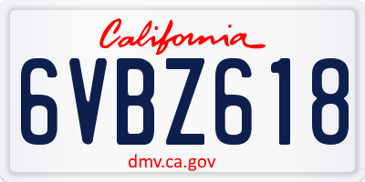 CA license plate 6VBZ618