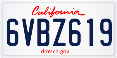 CA license plate 6VBZ619