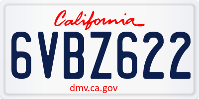 CA license plate 6VBZ622