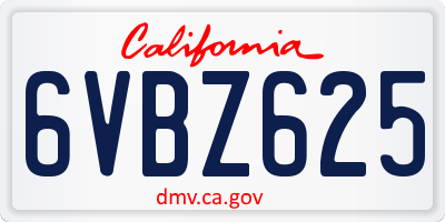 CA license plate 6VBZ625