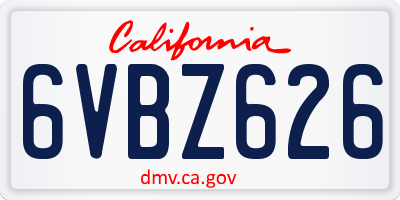 CA license plate 6VBZ626
