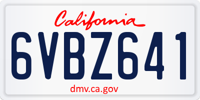 CA license plate 6VBZ641