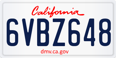 CA license plate 6VBZ648