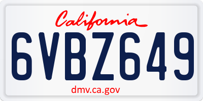 CA license plate 6VBZ649