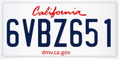CA license plate 6VBZ651